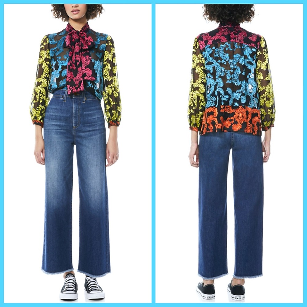 Alice + Olivia Jeannie Tie Neck Floral Blouse Top - Picture 15 of 16